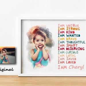 Positive Affirmationen für Kinder – Motivations-Kunstdruck für Kinder, Selbstliebe Zitate Poster, Geschenk für Sie oder Patenkind, Kinderzimmer Dekor
