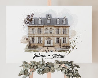Gastenboek aquarel trouwlocatie op maat – jubileumcadeau