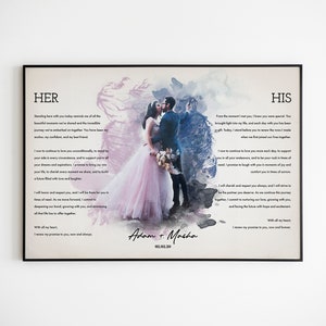 Portrait de couple aquarelle pour lui et elle, vœux de mariage personnalisés avec photo, vœux des mariés, 1er anniversaire ou cadeau de renouvellement de vœux