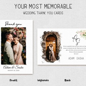 Carte de remerciement personnalisée pour mariage avec photo - Cartes de remerciement recto-verso avec enveloppes