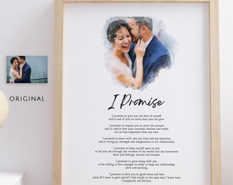 Custom Quote Poem, Wedding Vow Gift, Gift For Her, Portrait from photo, Anniversary, Portrait print, Memorial, Watercolor Photo Painting