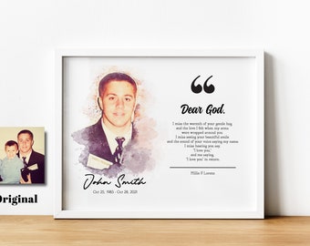 Personalized Watercolor Memorial Portrait: Sympathy Gift, Poem Art, Rainbow Bridge