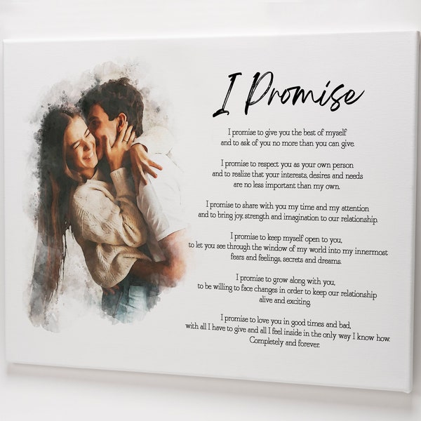 Peinture personnalisée à partir d'une photo avec citation de poème, cadeau couple pour elle, portrait à partir d'une photo, cadeau d'anniversaire, impression poème d'amour, portrait personnalisé