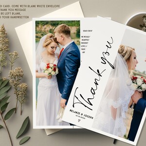Cartes photo minimalistes de remerciement pour mariage bohème – Carte postale moderne personnalisée avec photo de mariage