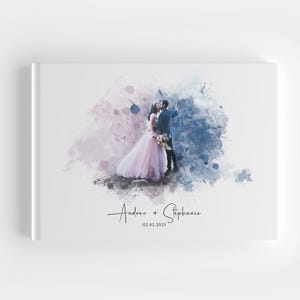 Modern Wedding Guest Photo Book with Watercolor Portrait Cover, Hardcover Sign-In Book, Custom Wedding Photo, Personalized Luxury Guestbook