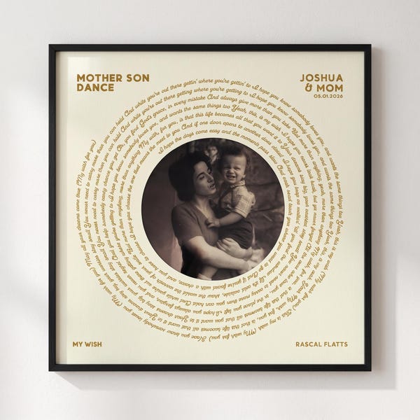 Mother of The Groom Gift: Mom Son Dance Song Lyrics - Custom Vinyl Print Framed Picture