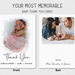 Cartes de remerciement pour baby shower, Carte photo de remerciement, Carte de remerciement recto-verso, Cartes de voeux, Portrait à l'aquarelle, Photo de famille