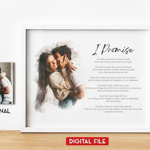 Citazione e poesia personalizzate, voti nuziali, regalo per lei, ritratto da foto, regalo di anniversario, stampa di poesia d'amore, regalo commemorativo, poster funebre