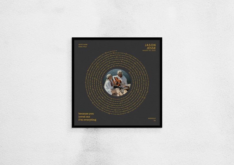 Custom Vinyl Records Lyrics Framed Canvas Art With Photo Personalized