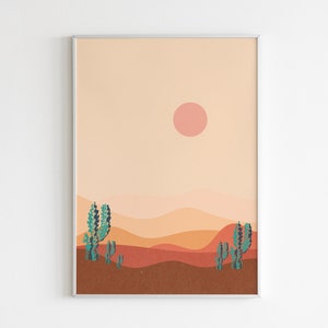 Desert Landscape Art Print: Boho Cactus, Scandinavian Minimalist Decor