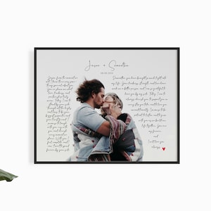 Photo de vœux de mariage - Photo personnalisée sur toile - Cadeau d'anniversaire à imprimer avec paroles de chanson de mariage