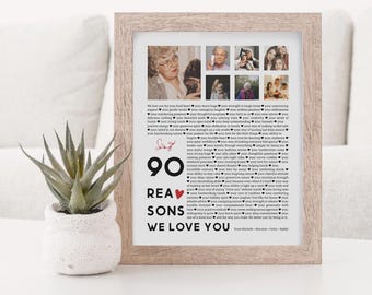 90th Birthday Gift: Personalized &#39;90 Reasons We Love You&#39; Print