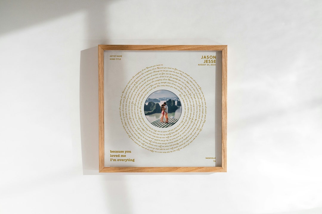 Custom Vinyl Records Lyrics Framed Canvas Art With Photo Personalized Wedding Gift, Our First