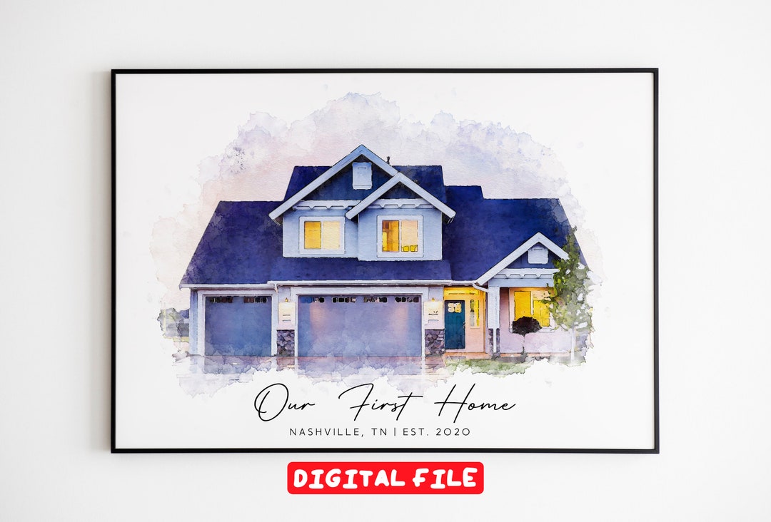 Custom Watercolor House Portrait: First Home Art Print (digital) - Etsy