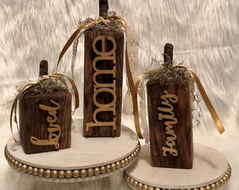 Farmhouse Wooden Pumpkins, Block Pumpkins, Rustic Pumpkins, Farmhouse Fall Decor, Farmhouse Tiered Tray Decor, Boho Pumpkins, Mantle Decor