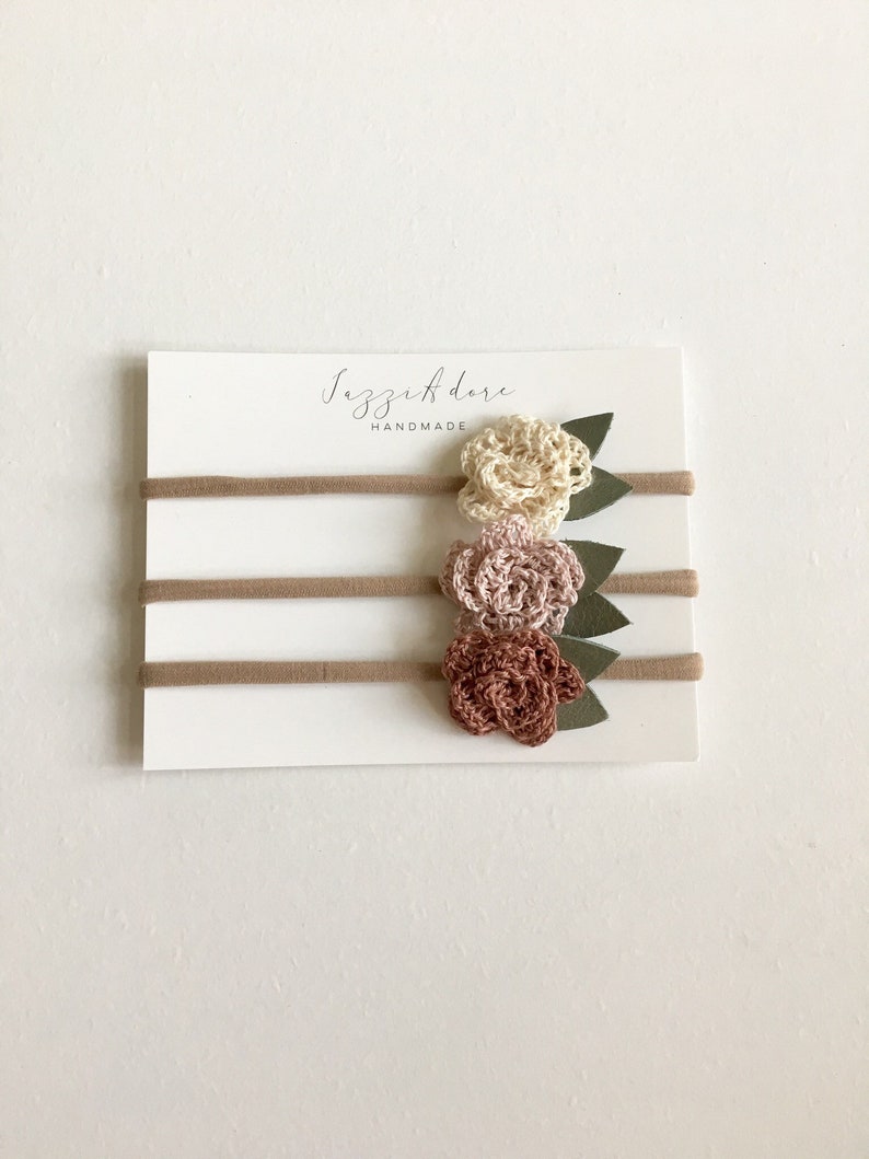 Linen Thread Lace Crochet Rose With Leather Leaves Headband - Etsy