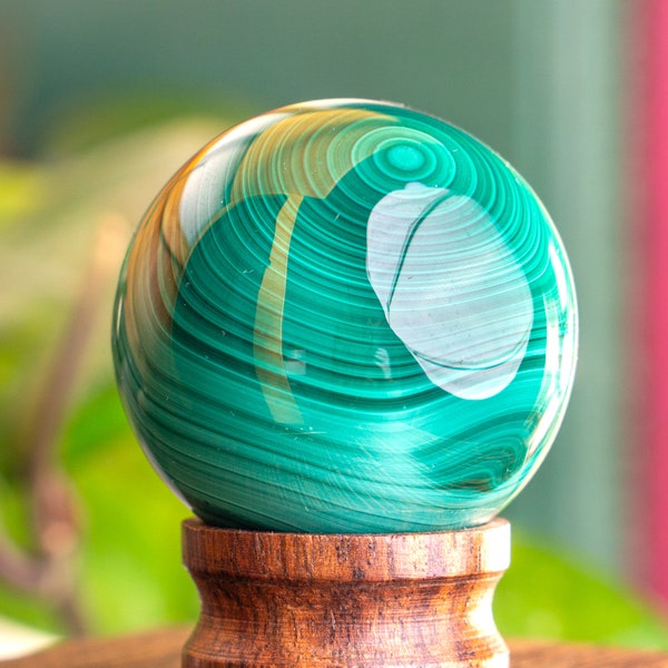 Malachite Sphere for Meditation ~ 37mm Banded Malachite Crystal Ball ~ Metaphysical Healing Stone ~ Decorative Gemstone Sphere