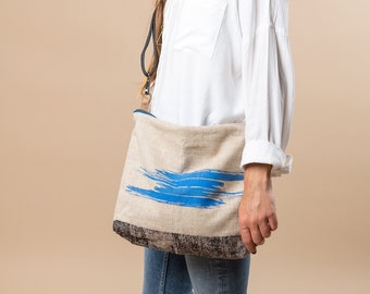 Linen Shoulder Bag for women, Vegan Shoulder Bag, Hobo Style Purse, Linen Tote Bag, Cross Body Bag Pattern, Slouchy Bag