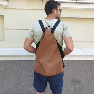 Backpack for Men, Backpack, Asymmetric Backpack, Brown Backpack, Minimalist Backpack, Origami Bag, Vegan Backpack, Convertible Backpack image 2