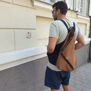 Backpack for Men, Backpack, Asymmetric Backpack, Brown Backpack, Minimalist Backpack, Origami Bag, Vegan Backpack, Convertible Backpack image 1