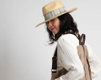 Cappello Panama Fedora in paglia naturale: cappello estivo boho con nastro Shibori