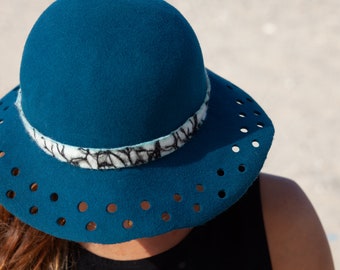 Handmade Indigo Felt Hat: Women's Boho Winter Sun Hat