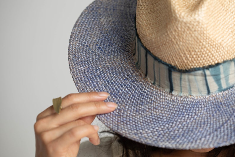 Fedora Straw Hat, Shibori Hat band, Panama Hats for Women, Sunhat, Trilby Straw Hat, Womens Sun Hat, Every day hat, Panama hat natural color image 3