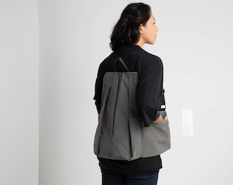 Gray backpack, Large Backpack with pocket, Travel Backpack, Vegan backpack