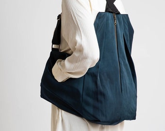Blue Vegan Convertible Backpack: Urban Rucksack Side Bag