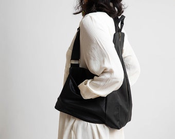Black Canvas Backpack, Slouchy Bag, Vegan Backpack, Backpack For Women, Convertible Backpack, Bike Backpack, Black Backpack Women