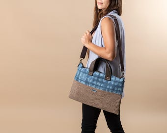 Borsa per laptop in sughero personalizzata: borsa vegana in lino Shibori