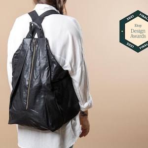 Black Vegan Backpack: Faux Leather Travel Bag, Adjustable Straps
