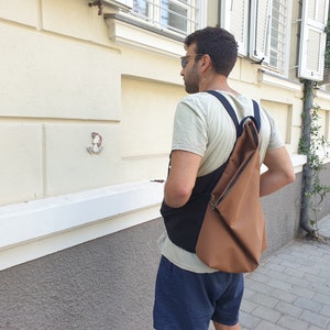 Backpack for Men, Backpack, Asymmetric Backpack, Brown Backpack, Minimalist Backpack, Origami Bag, Vegan Backpack, Convertible Backpack image 9