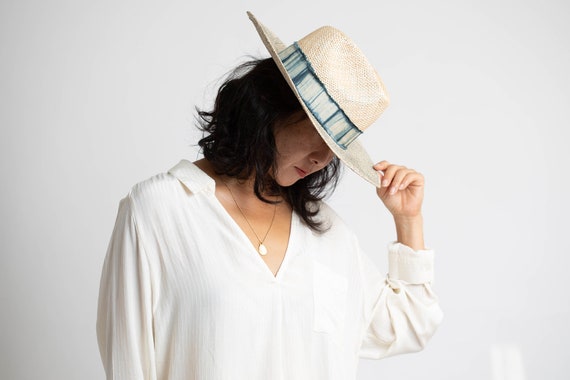 Shibori hat, Panama Hats for Women, Sunblock Hat, Ladies Hats, Women's Hat, Natural Color Trilby, Trendy Hat, Fedora hat, Gray hat, Sun Hats
