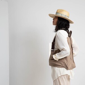 Zaino in tela vegana: zaino da viaggio da donna con tasche laterali Beige Cream