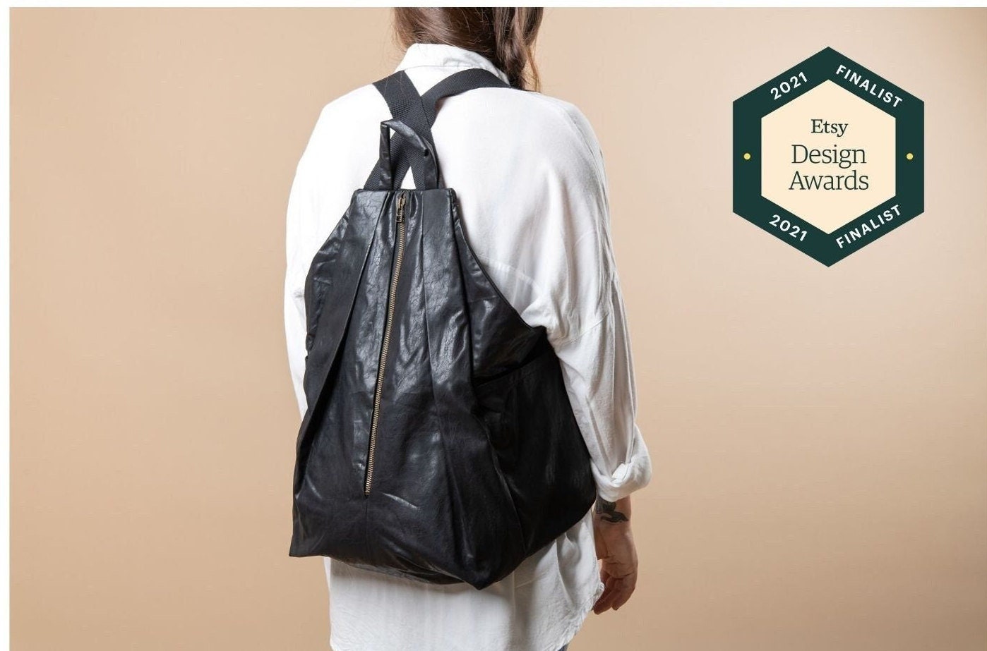Black Vegan Leather Backpack: Convertible Bike Bag, Urban 