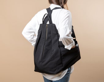 Black Canvas Backpack, Timeless Backpack Design For Women, Convertible Backpack, Bike Backpack