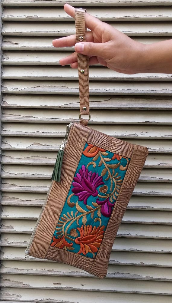 Embroidery and leather purse with tassel Ethnic Boho Purse | Etsy
