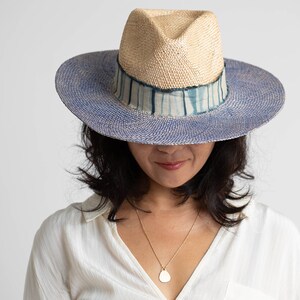 Fedora Straw Hat, Shibori Hat band, Panama Hats for Women, Sunhat, Trilby Straw Hat, Womens Sun Hat, Every day hat, Panama hat natural color image 2