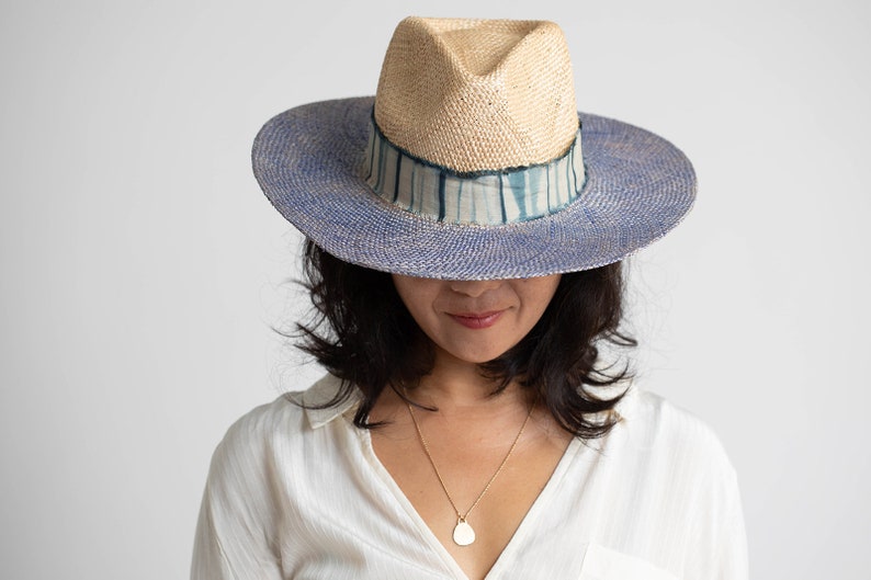 Fedora Straw Hat, Shibori Hat band, Panama Hats for Women, Sunhat, Trilby Straw Hat, Womens Sun Hat, Every day hat, Panama hat natural color image 2