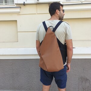 Backpack for Men, Backpack, Asymmetric Backpack, Brown Backpack, Minimalist Backpack, Origami Bag, Vegan Backpack, Convertible Backpack image 5