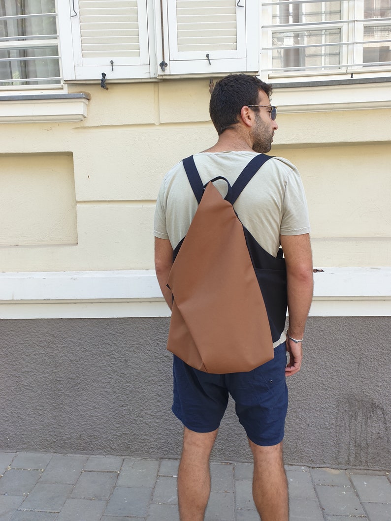 Backpack for Men, Backpack, Asymmetric Backpack, Brown Backpack, Minimalist Backpack, Origami Bag, Vegan Backpack, Convertible Backpack image 5
