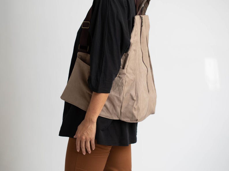 Zaino in tela vegana: zaino da viaggio da donna con tasche laterali immagine 7