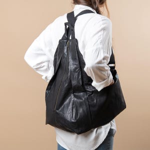 Black Vegan Leather Backpack: Large Urban Bike Backpack