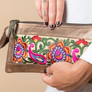 Embrague de bronce étnico, bolso de mujer de lujo, bolso de noche boho clutch, bolso de bolso tribal, bolso de cuero de moda, embrague de cuero para damas