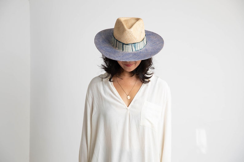 Fedora Straw Hat, Shibori Hat band, Panama Hats for Women, Sunhat, Trilby Straw Hat, Womens Sun Hat, Every day hat, Panama hat natural color image 6