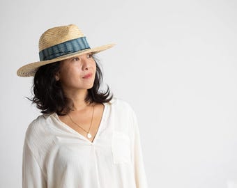 Shibori Band Straw Fedora: Natural Panama Sunhat