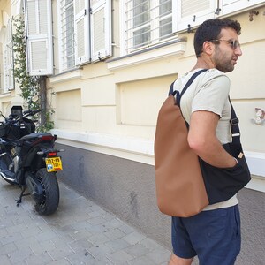 Backpack for Men, Backpack, Asymmetric Backpack, Brown Backpack, Minimalist Backpack, Origami Bag, Vegan Backpack, Convertible Backpack image 8