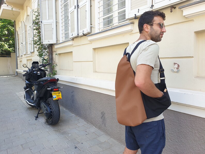 Backpack for Men, Backpack, Asymmetric Backpack, Brown Backpack, Minimalist Backpack, Origami Bag, Vegan Backpack, Convertible Backpack image 8