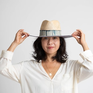 Fedora Straw Hat, Shibori Hat band, Panama Hats for Women, Sunhat, Trilby Straw Hat, Womens Sun Hat, Every day hat, Panama hat natural color image 1